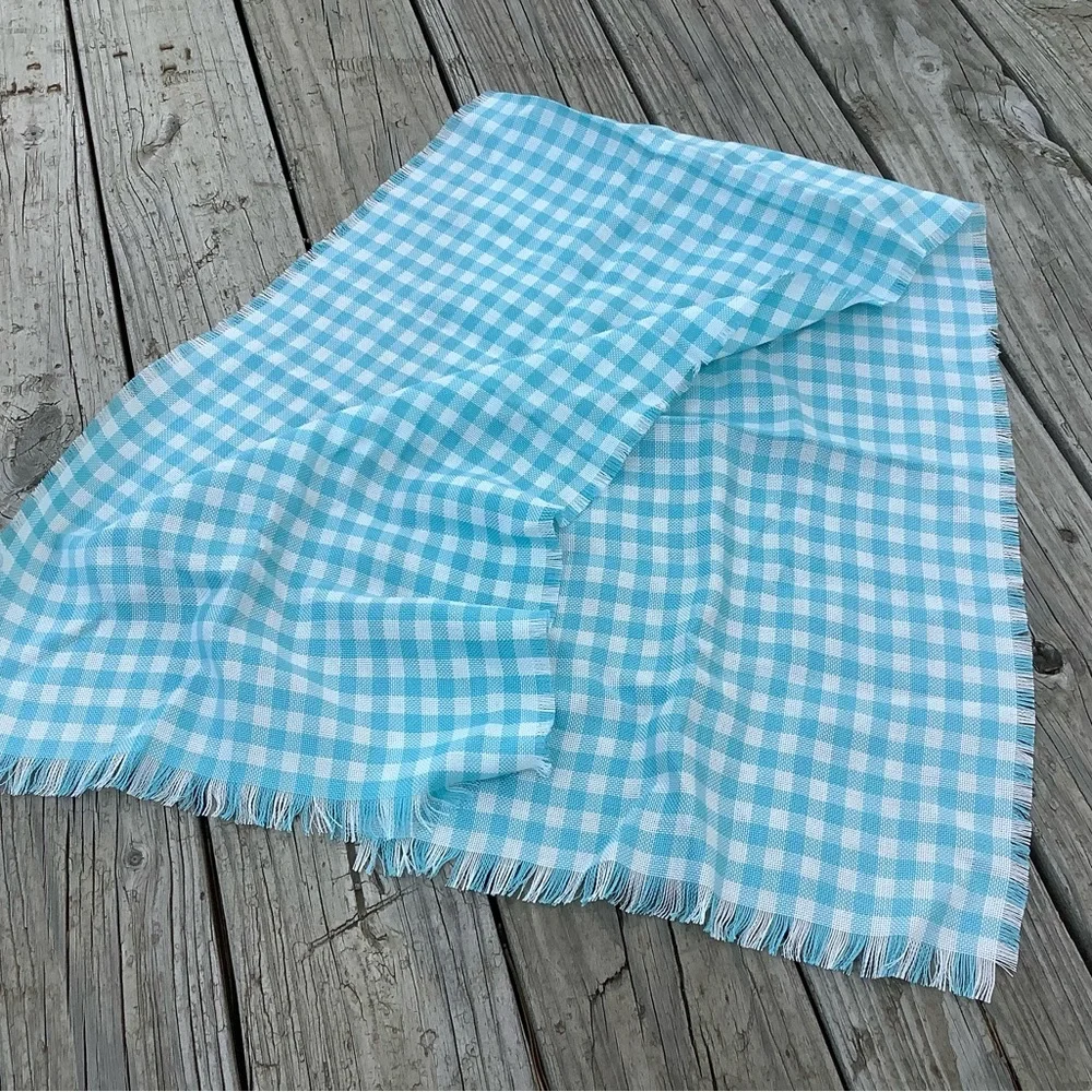 New Light Blue White Checkered Scarf Winter Scarf Linen Fabric Neck Scarf